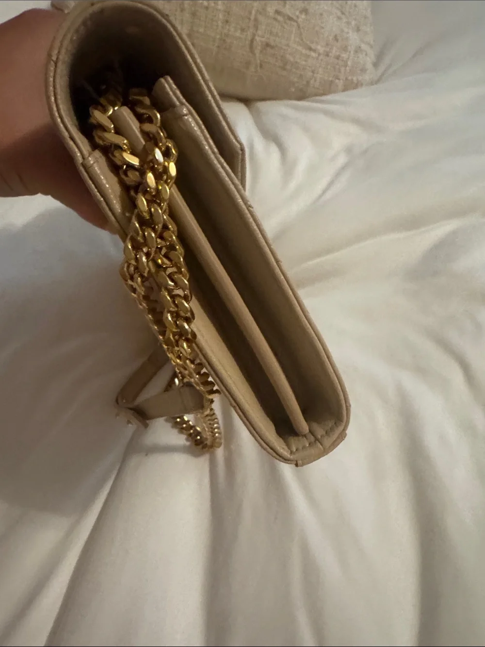 Saint Laurent Tan Quilted Leather Envelope Clutch with Gold YSL Logo